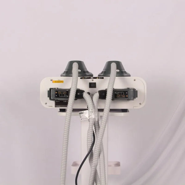 Rear view showing connectors, power switch, and flexible hoses docks