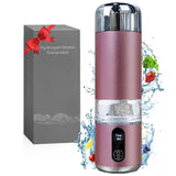Rose gold portable hydrogen water bottle with gift box, front view.