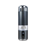 Graphite portable hydrogen water bottle, front view on white background with clear chamber and 300-second display.