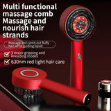 Two red electric scalp massagers showing illuminated red LEDs and ergonomic handle design