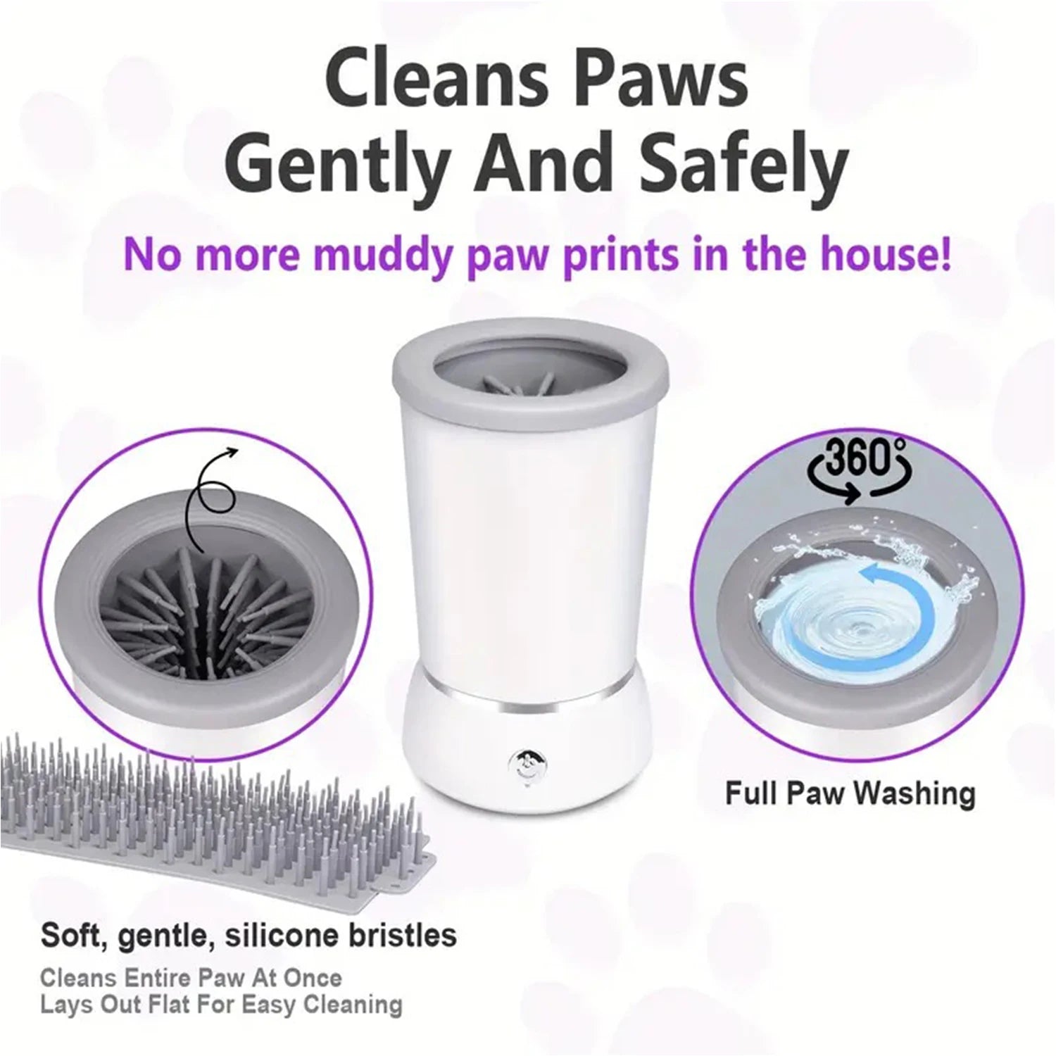360-degree dog paw washing cup with soft silicone bristles and safe paw cleaning action – no more muddy paw prints