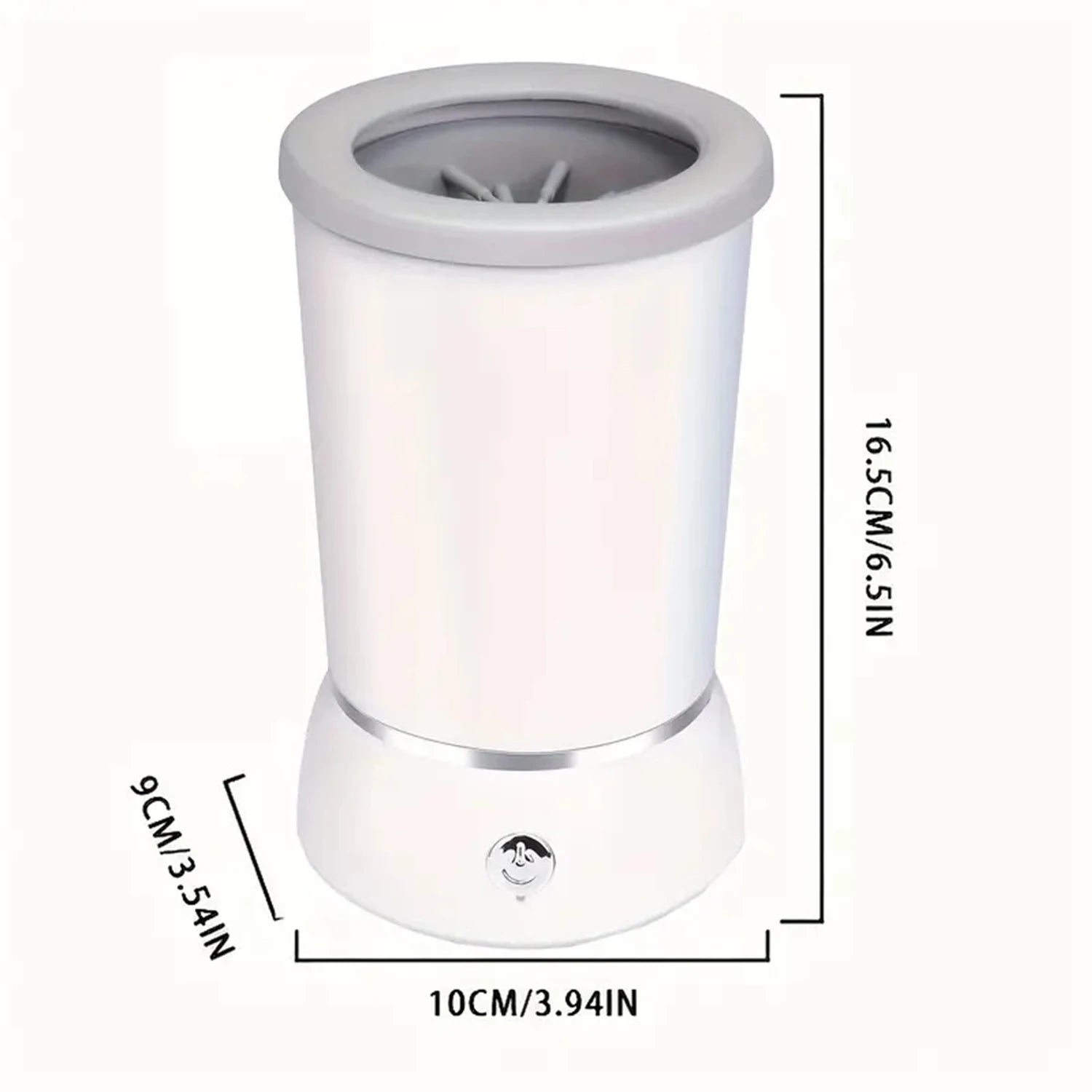 Size dimensions of rechargeable dog paw cleaner – 6.5 inches tall with 3.94 inch base and 3.54 inch cup depth