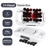 24-Head white fascia gun with 9 modes, 9 gear intensity, 40 kg thrust, 2000 mAh battery.