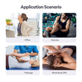 Application scenarios for fascia gun: office neck strain, exercise recovery, massage, full-body spa.