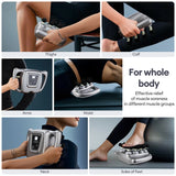 How to use the fascia gun on thighs, calves, arms, waist, neck, and soles of feet for whole-body muscle relaxation.
