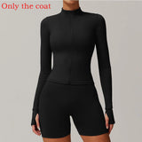 Black long sleeve women’s zip yoga jacket for fitness and running